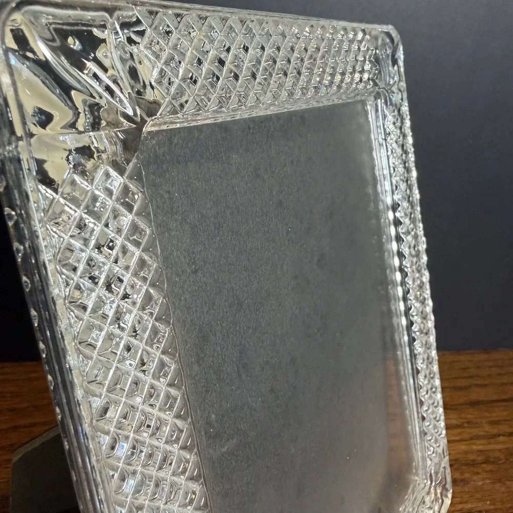 Vintage Cut Glass Picture Frame 5x7 Diamond Pattern Clear‎ Crystal Style Decor